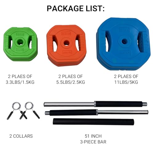 Adjustable Barbell Weight Set with Cardio Pump - 44 LB Multi-Color