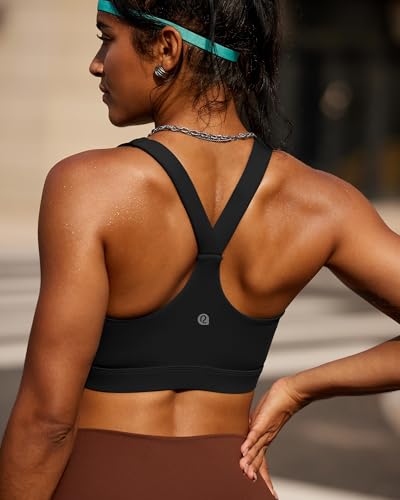 RUNNING GIRL Women's High Impact Sports Bra Molded Cup Racerback Black Medium