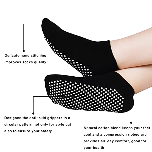 Non-Slip Grip Socks for Women - 4 Pack in Black, Grey, Purple, Red