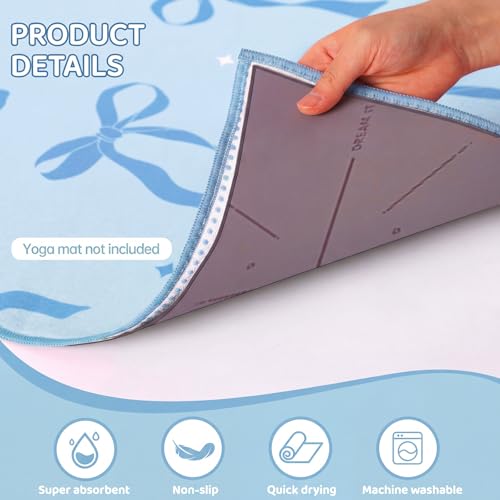 Breling Blue Bow Yoga Towel with Grip Dots Non Slip for Hot Yoga & Pilates