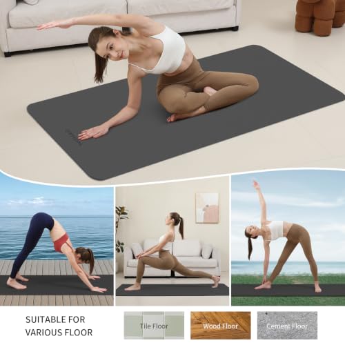 Extra Wide 8mm Yoga Mat - Non-Slip, Black, 72"x31.5"