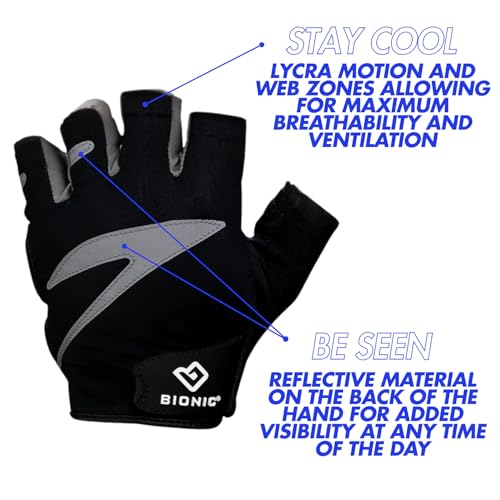 Bionic Men's Cycling Gloves Large Fingerless Black with Shock Absorbing Pads