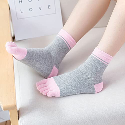 Crew Toe Socks for Women - Colorful Cotton Five Finger - Grey, Size 5-11