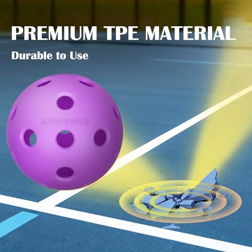 Purple USAPA Approved Indoor Pickleball Balls 6 Pack - 26 Holes, Durable & High Visibility