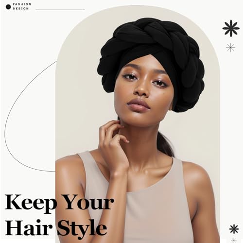 2 Pack African Turban Head Wraps with Big Braid Decoration – XEPST (Black & Gray)