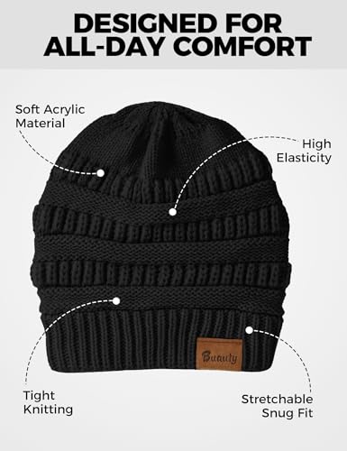 Chunky Cable Knit Slouchy Beanie for Women - Black