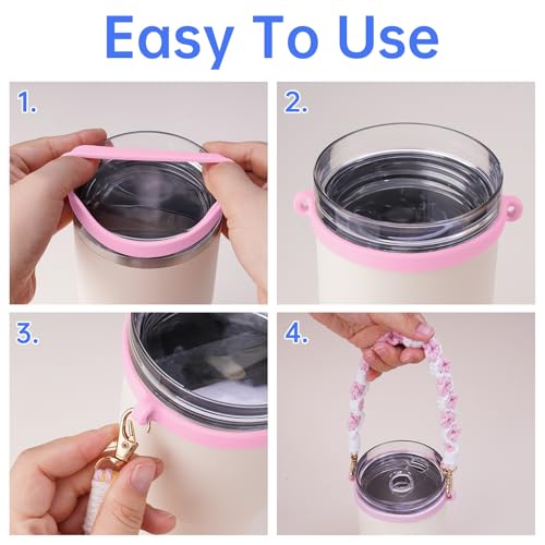 Stanley Cup Accessory Kit - 14oz Handwoven Strap & Cap - Pink