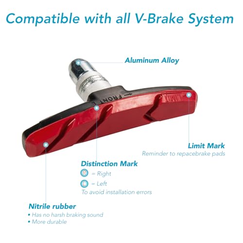 V-Brake Pads Set - 2 Pairs Road Bike Brake Shoes - Red