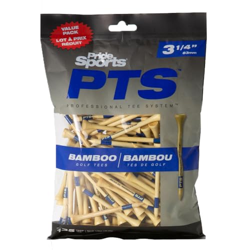 PrideSports 3-1/4 Inch Bamboo Golf Tees - 135 Count, Eco-Friendly, Stable & Durable