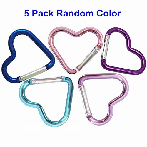 Heart Shaped Carabiner Clips - 5 Pack Assorted Colors