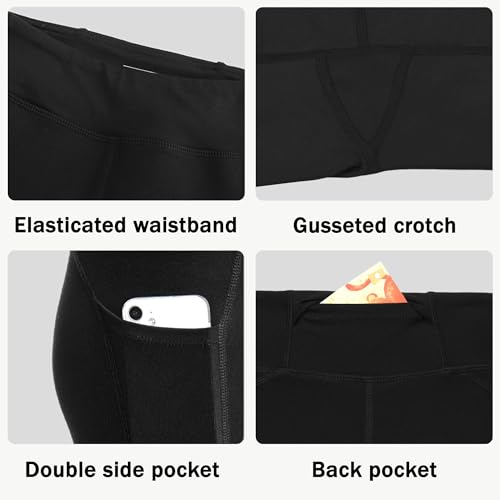 MIVEI Youth Girls Volleyball Spandex Shorts with Pockets, 4 Inch, Medium, Black