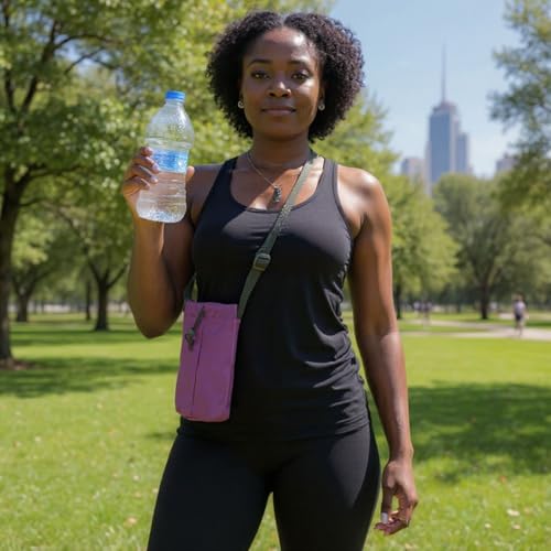 Water Bottle Carrier Bag with Strap & Phone Pocket - Purple