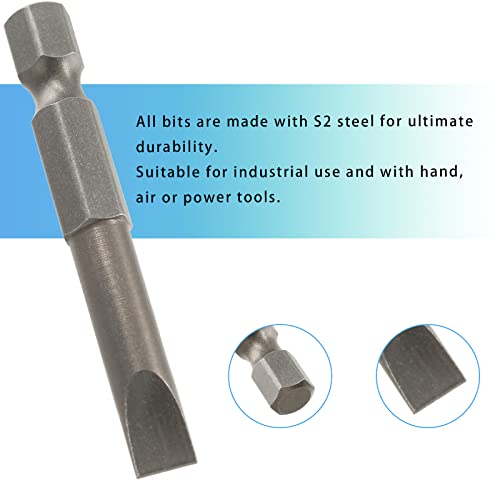 10 Pcs SL6 Magnetic Slotted Screwdriver Bits S2 Steel Flat Head Screwdriver Bits with 1/4 Inch Hex Shank, 2 Inch Length