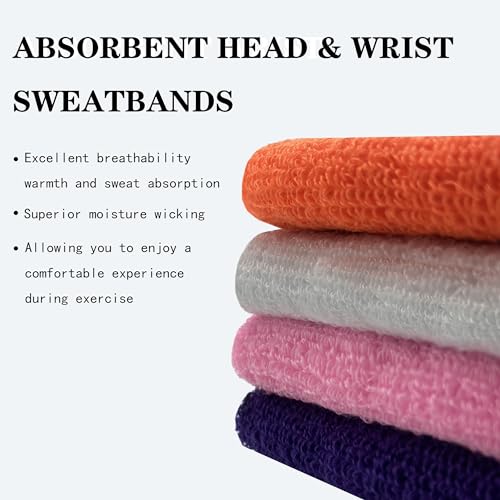 Moisture-Wicking Sweatband Set - 4 Wristbands & 2 Headbands - Black