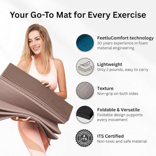 Foldable Yoga Mat 72x24 Inches with Mocha Bisque & Ivory Cream - Non-Toxic, Supportive, Portable