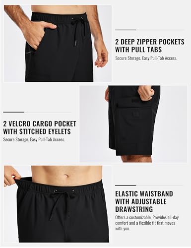 Men's 11-Inch Black Swim Trunks with Compression Liner, X-Large