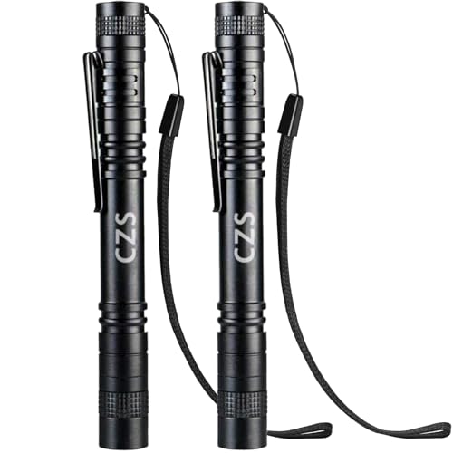 Compact LED Pen Light Flashlight - 2 Pack - High Lumen Aluminum - Round