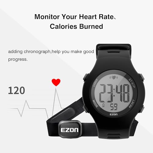 Heart Rate Monitor Chest Strap & Digital Watch - Black