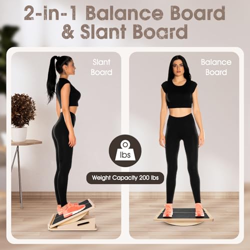 2-in-1 Adjustable Wooden Balance & Slant Board for Stretching