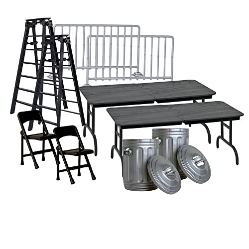 10-Piece Wrestling Action Figure Accessory Set - 2 Tables, 2 Chairs, 2 Ladders, 2 Trash Cans & 2 Guardrails