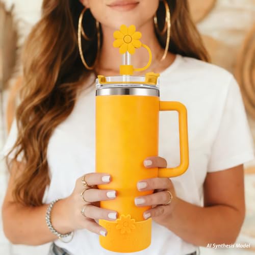 Flower Silicone Protective Boot for Stanley Cup - 30/40 OZ - Lemon Yellow