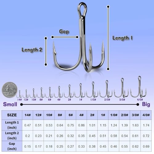 Treble Fishing Hooks - 4X Strong, Sharp Barbed, 25 Pcs