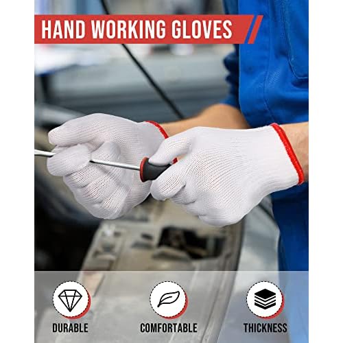 Honeydak 96 Pairs White Cotton Hand Gloves, Cotton Safety Liner Gloves Grip Knit Gloves for Men, Women, BBQ, Hand Repair, Painter Mechanic Warehouse Gardening