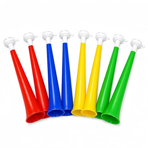 8 Pack Stadium Horns Noisemakers - Plastic Cheer Trumpets