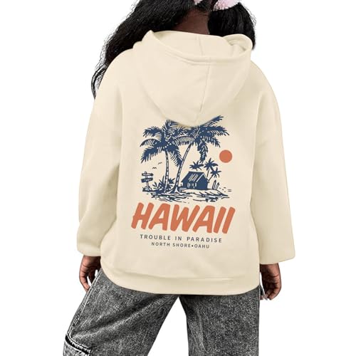 Hawaii Hoodie for Girls - Apricot, 5-6 Years, Aesthetic Pullover