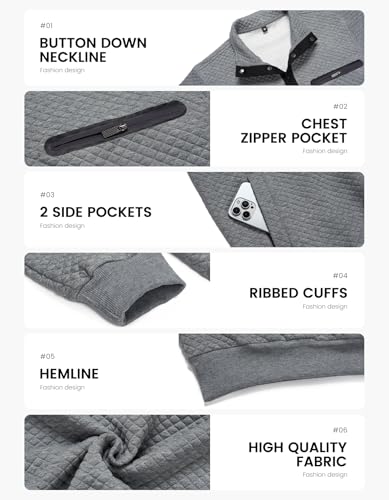 Men's Quilted Pullover Sweatshirt with Stand Collar and Pocket