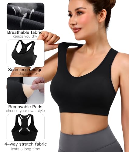 Double Couple 3X-Large Sports Bras for Women High Impact Racerback Support Black Grey