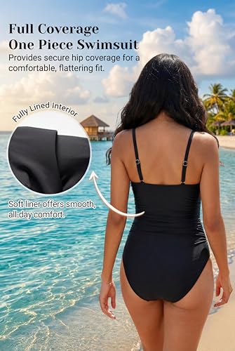 Smismivo Tummy Control Swimwear One-Piece - Black, Large, Strapless Ruched Bandeau