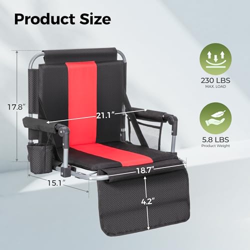 Extra Wide Padded Stadium Seats with Back Support - Black & Red