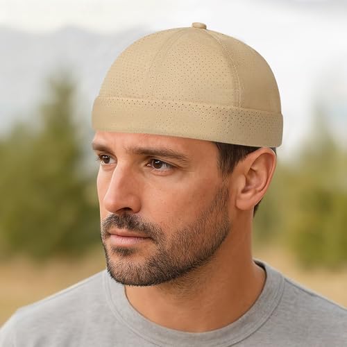 Breathable Mesh Beanie Cap for Men - Lightweight Khaki Docker Hat