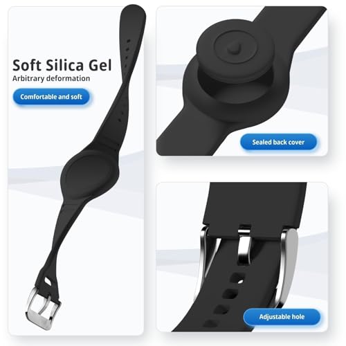 Waterproof AirTag Bracelet for Kids - Black Soft Silicone Band