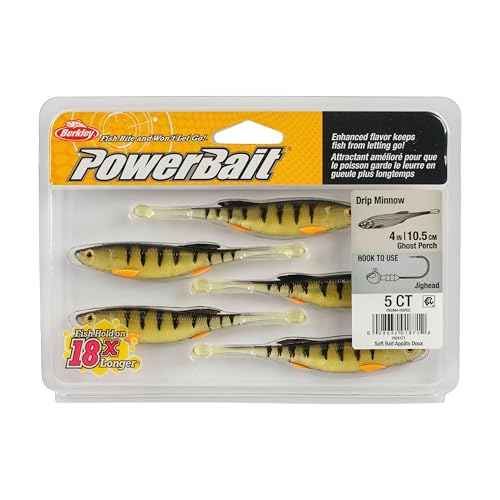 Berkley PowerBait Drip Minnow Soft Bait - Ghost Perch, 4" Finesse Fishing Lure