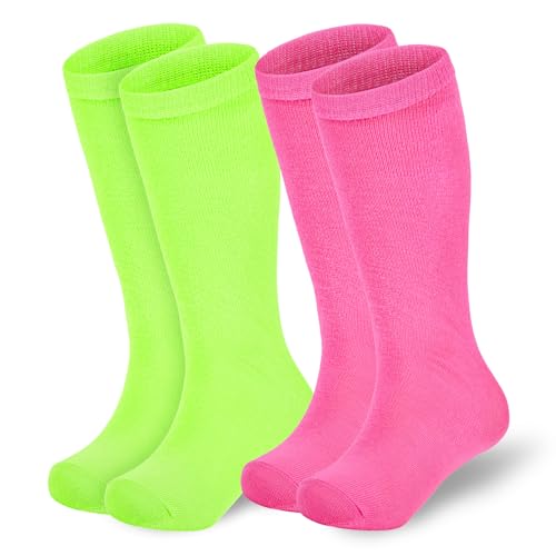 Youth Knee High Soccer Socks for Girls - 2 Pack Neno Green Pink