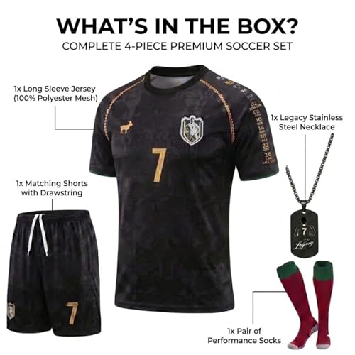 Kids Soccer Jersey Uniform Set 4pcs for Boys 7-8 Years, Black - Youth Football Gear