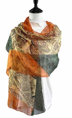 Lightweight Sunscreen Scarf for Women - Cashew Orange Green