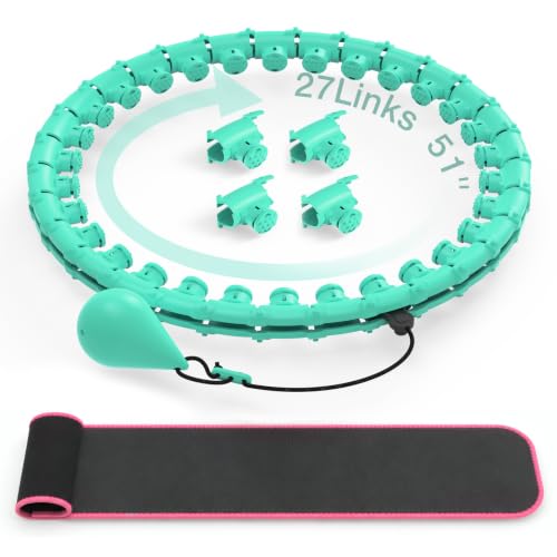 Weighted Hula Hoop for Adults - 51 Inch with Waist Trainer - Cyan