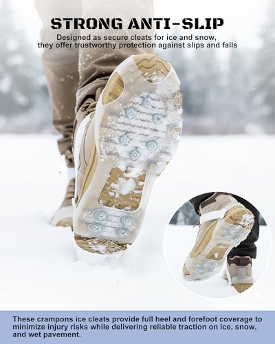 Translucent Ice Cleats with 10 Steel Spikes - Slip-On Traction for Shoes