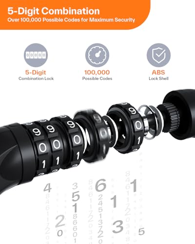 5-Digit Combination Bike Lock - Heavy Duty Keyless Security Chain Lock