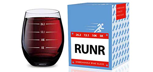 Stemless Wine Glass with Running Distance Markers - 16 oz Tritan