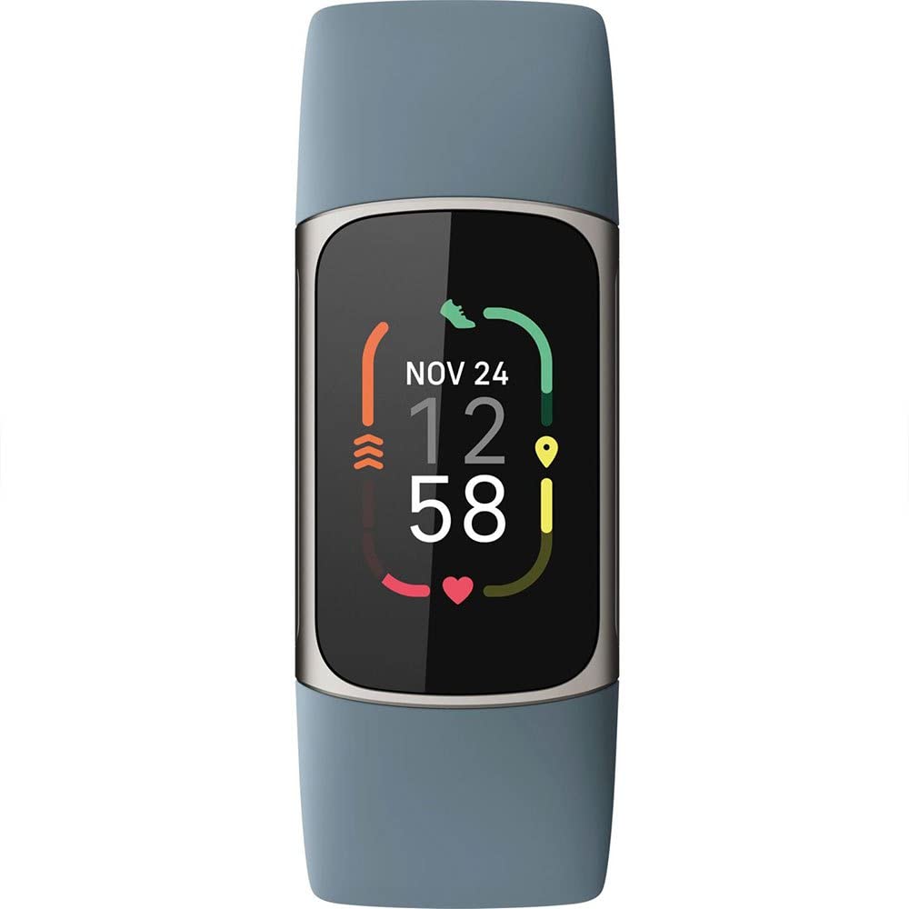 Fitbit Charge 5 Advanced Health & Fitness Tracker with Built-in GPS, Stress Management Tools, Sleep Tracking, 24/7 Heart Rate & More, Mineral Blue, One Size S & L Bands Included, Steel Blue/Platinum
