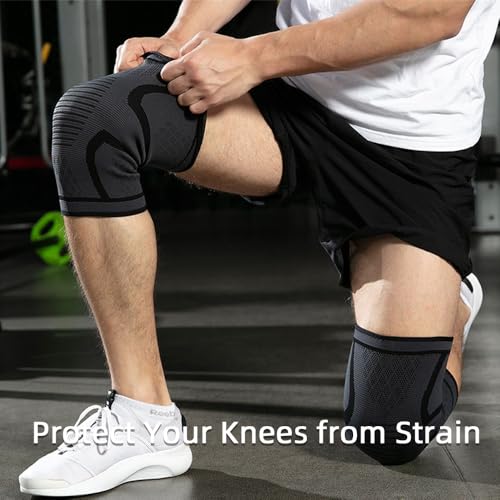 Knee Compression Sleeve - 2 Pack Knee Brace for Pain Relief - Medium Black