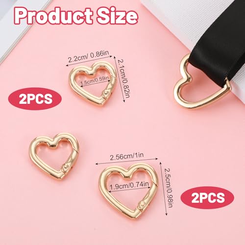 4 PCS Heart Carabiner Clips - Gold Zinc Alloy Key Ring Hooks