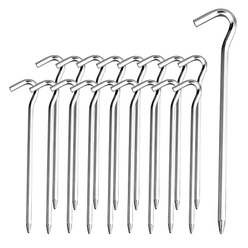 Aluminium Tent Stakes with Hook - 18pcs Silver 7-Inch Hexagon Pegs