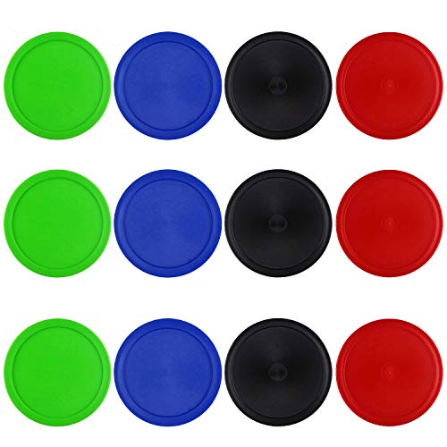 12 Pack Air Hockey Pucks - 2.5 Inch, 4 Colors Red, Blue, Green, Black