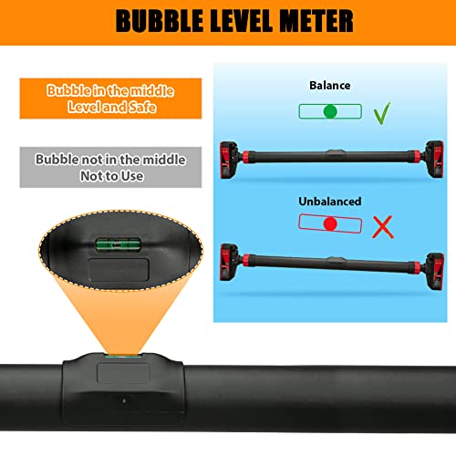 BouPower Black & Red Adjustable Door Pull-Up Bar with Level Meter, Auto Lock, 660lbs Capacity