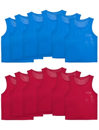 Reversible Youth Sports Practice Vests - 12 Pack Lightweight Mesh